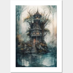 Gothic Futurism House in the Old Ancient Woods Posters and Art